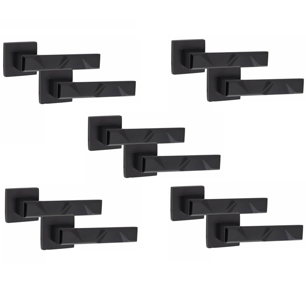 Golden Grace Matt Black Modern Nova Premium Door Handle Set 5 Pack Image 1