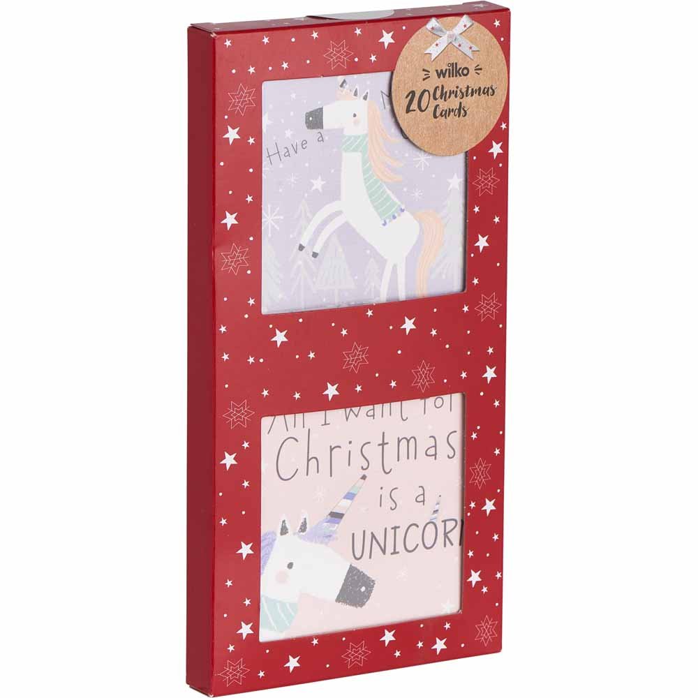 Wilko Kids Unicorn Christmas Cards 20 Pack Image 1