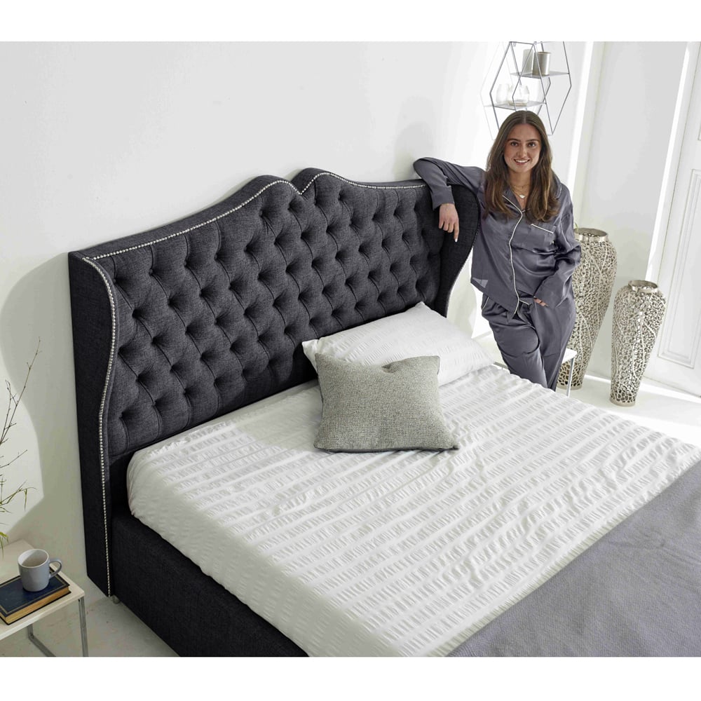 Eleganza Vanessa Super King Size Coal Grampian Fabric Bed Frame with Headboard Image 6