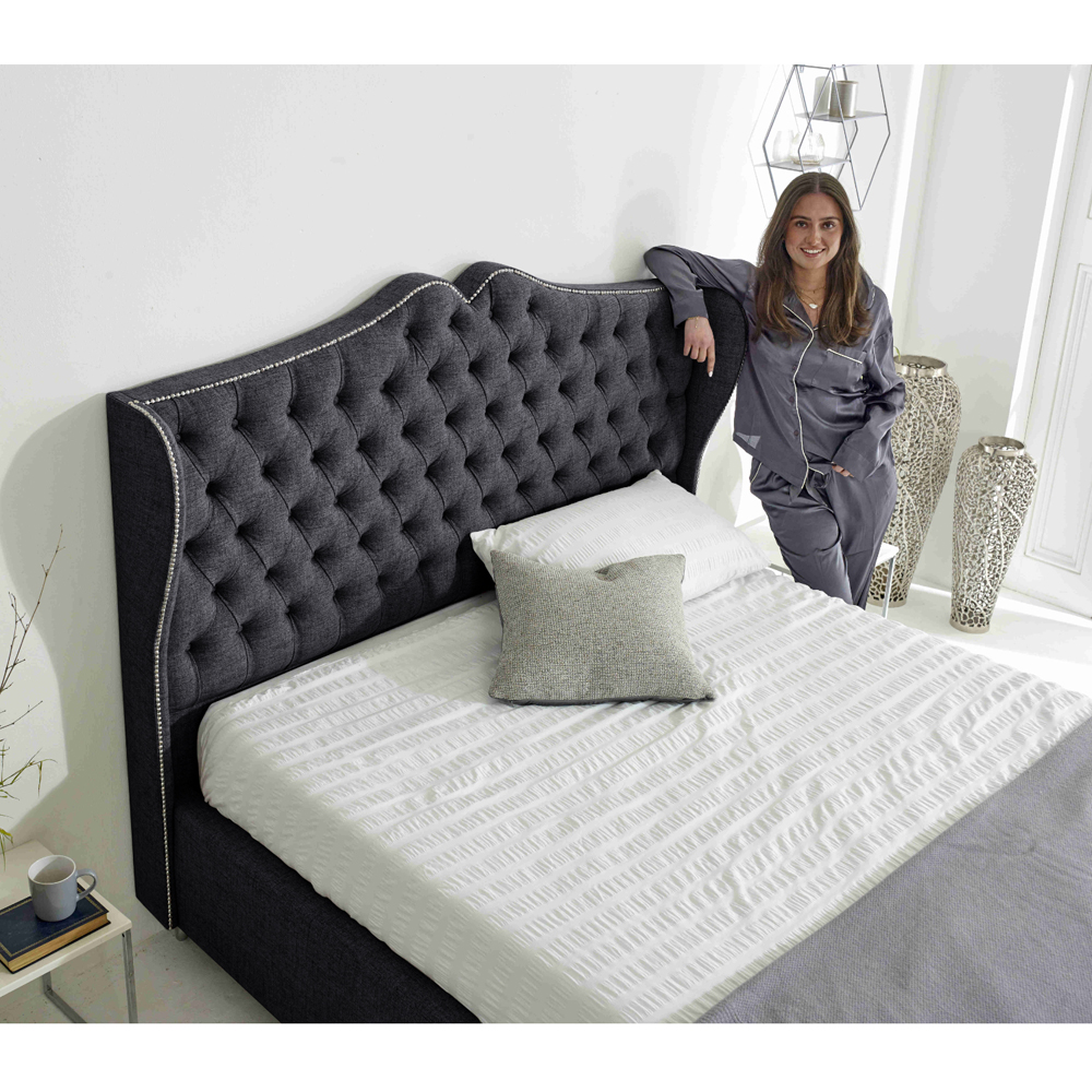 Eleganza Vanessa Single Coal Grampian Fabric Bed Frame with Headboard Image 6