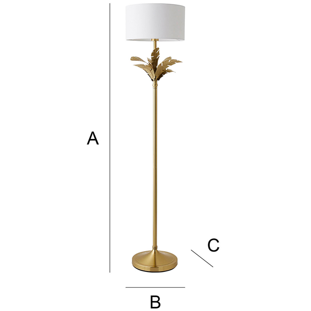 ValueLights Christina White and Gold Palm Leaf Detail Single Stem Floor Lamp and Bulb Image 7