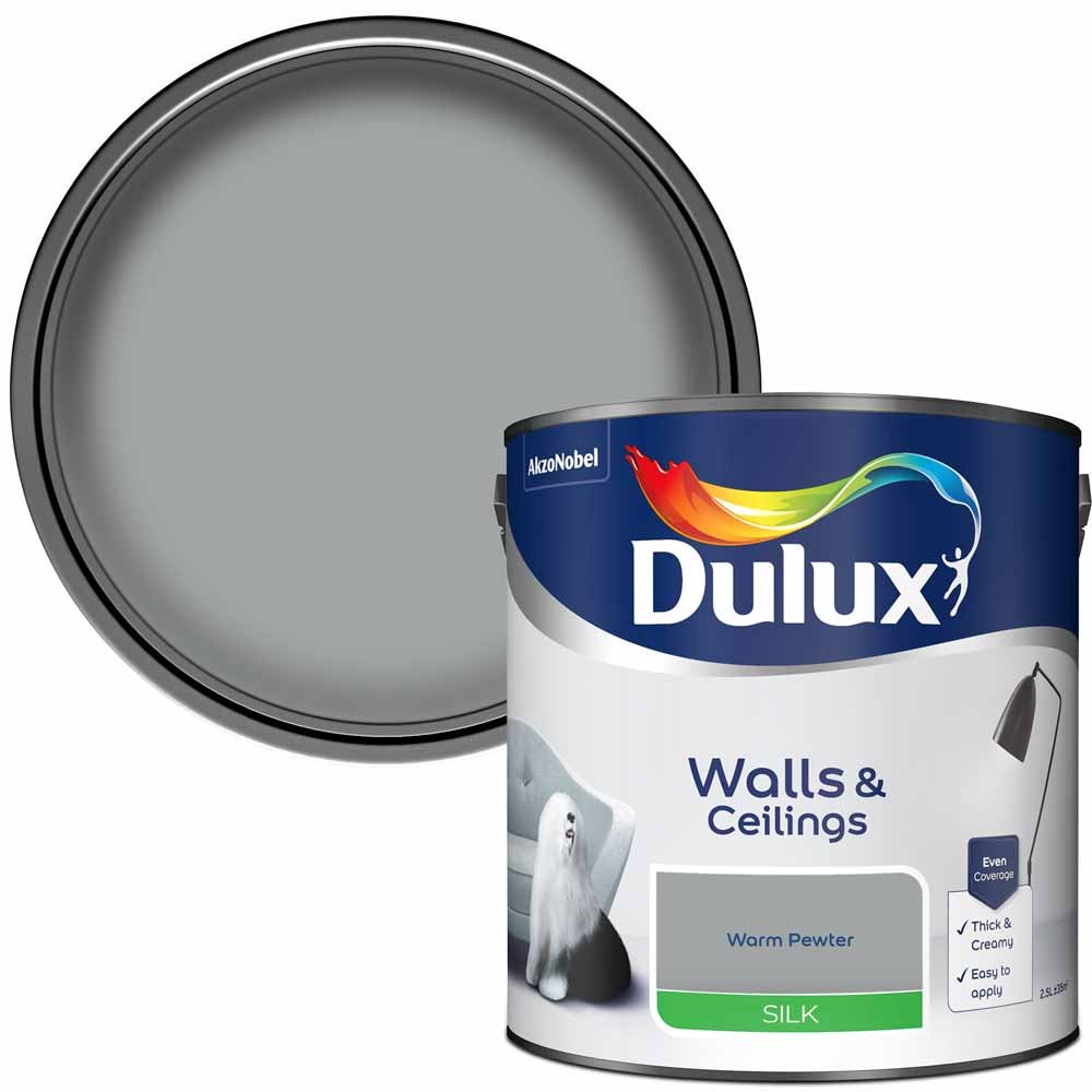 Dulux Walls & Ceilings Warm Pewter Silk Emulsion Paint 2.5L Image 1
