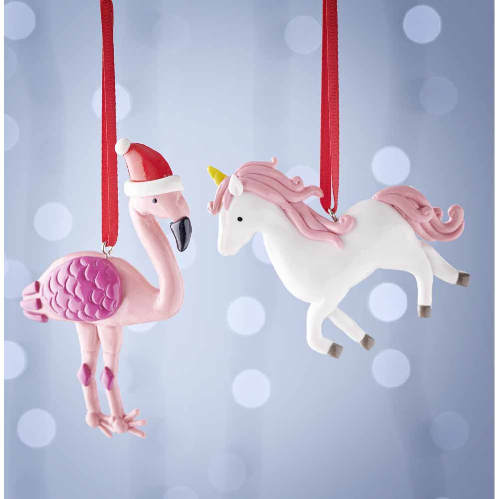 Wilko Festive Fiesta Salt Dough Unicorn/Flamingo Christmas Tree Decoration Image 2