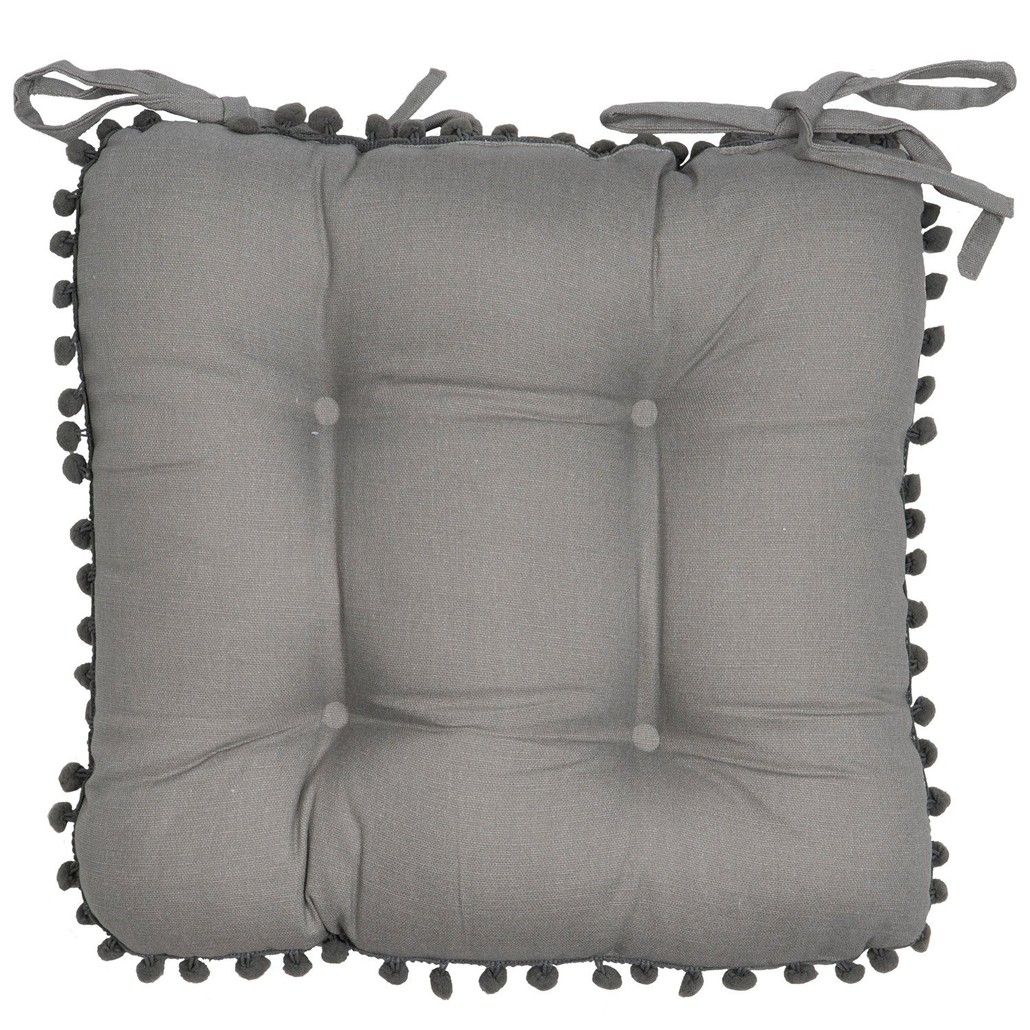 Grey Pom Pom Seat Pad 40 x 40cm 2 Pack Image