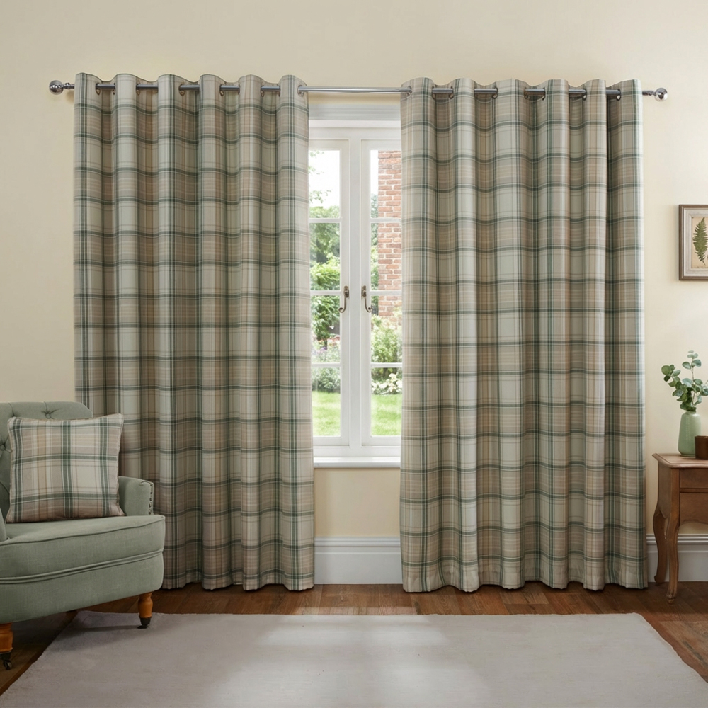 Divante Hatfield Green Check Blackout Curtains 168 x 137cm Image 6