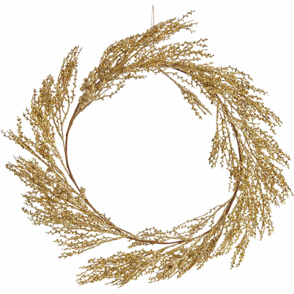 Wilko Gold Glitter Wreath 50cm Image