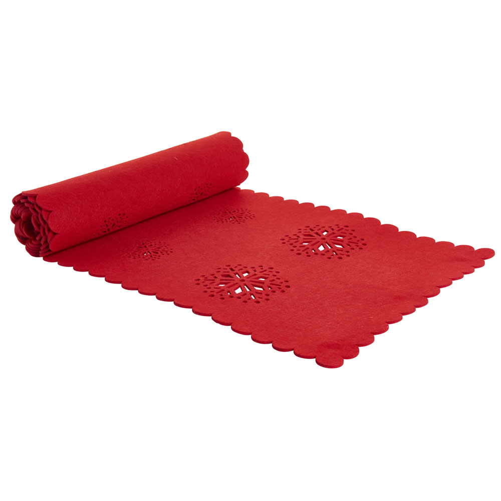 Wilko Red Felt Snowflake Christmas Table Runner 33 x 150cm Image 1