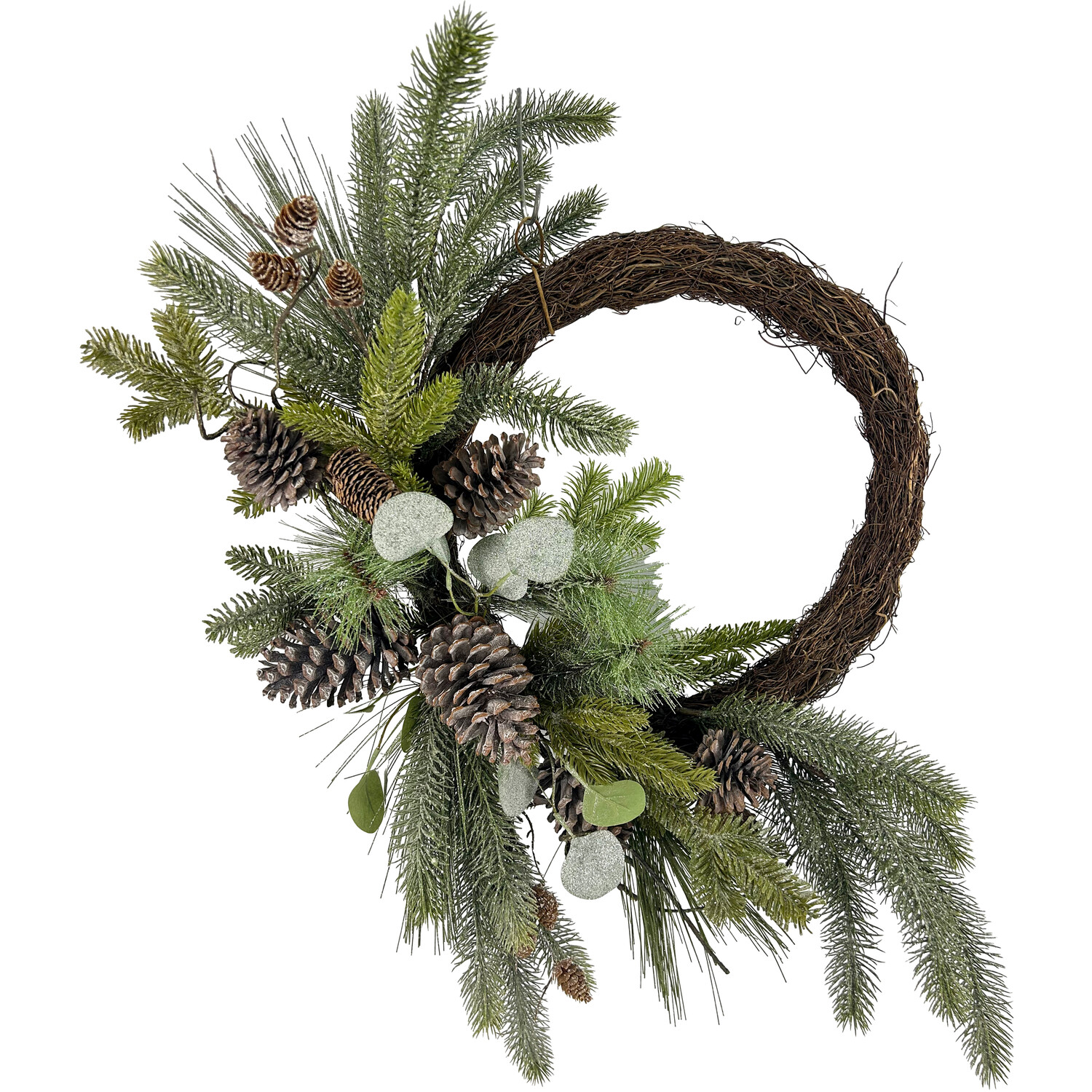 Twiggy Eucalyptus Half Wreath Green and Brown Image 1
