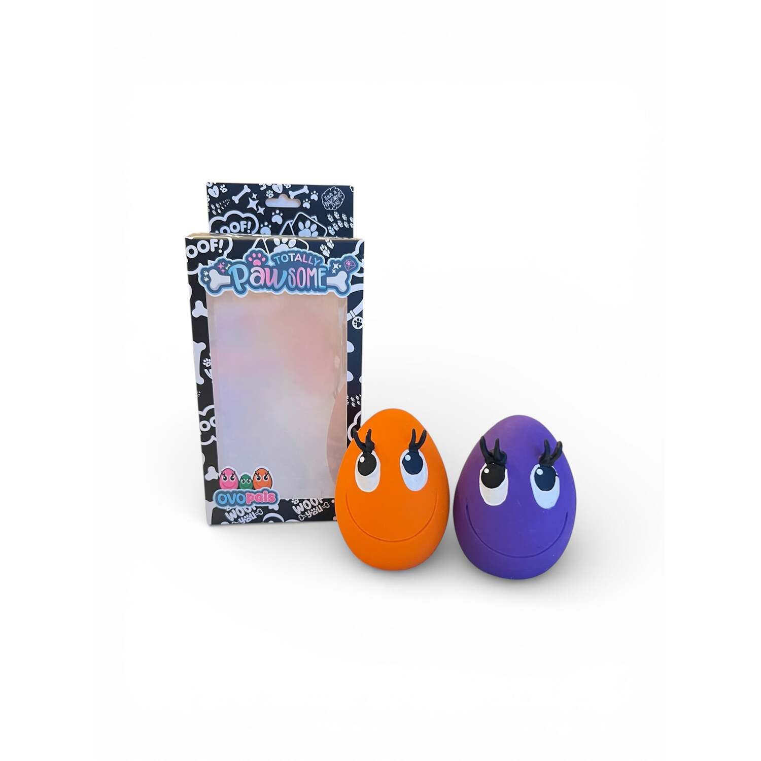 Totally Pawsome OVO Medium Egg Squeaky Dog Toy Set, Orange and Purple, 2 Pack Image 2