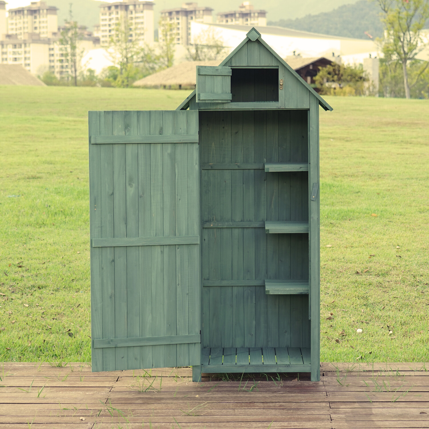 Wooden Tool Shed Green Image 4