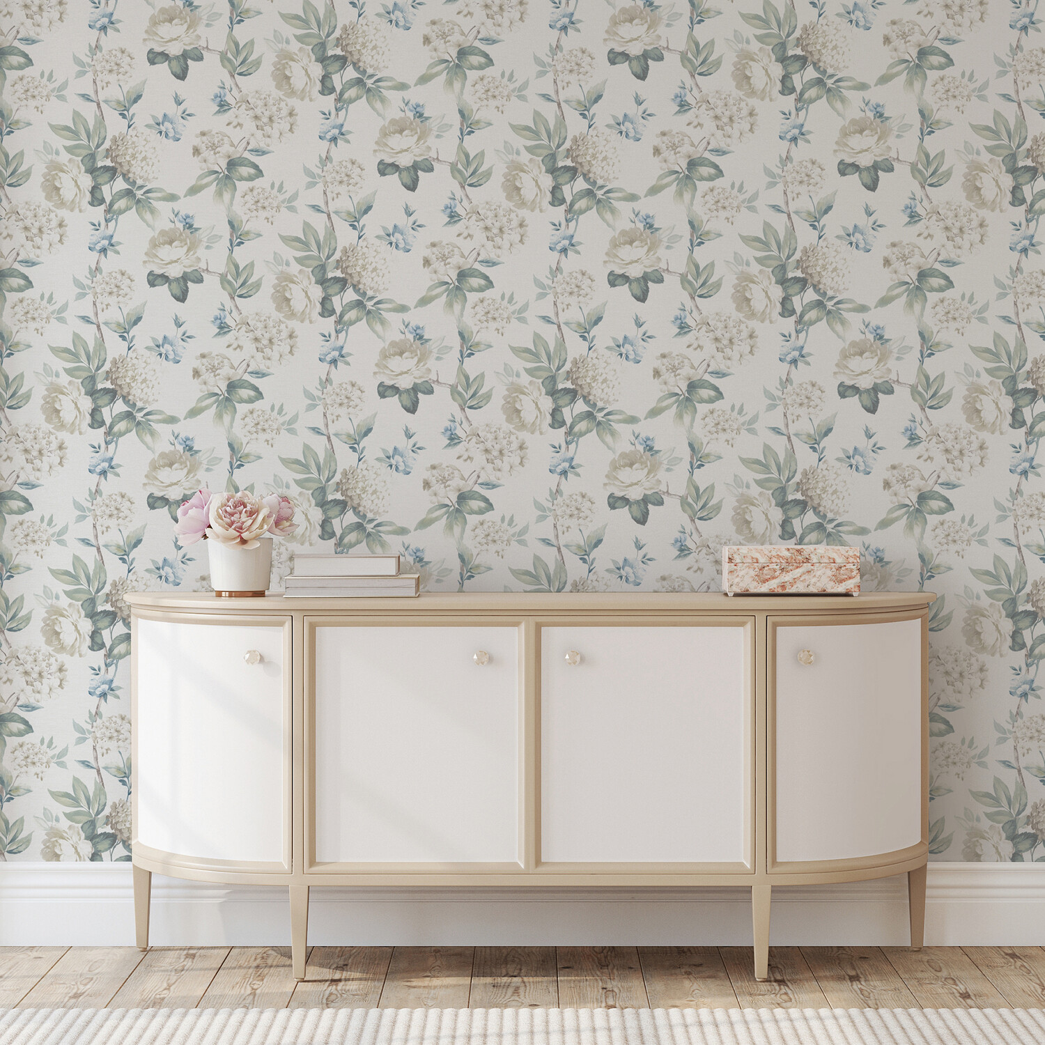 Keeka Floral Wallpaper - Blue and Cream Image 5