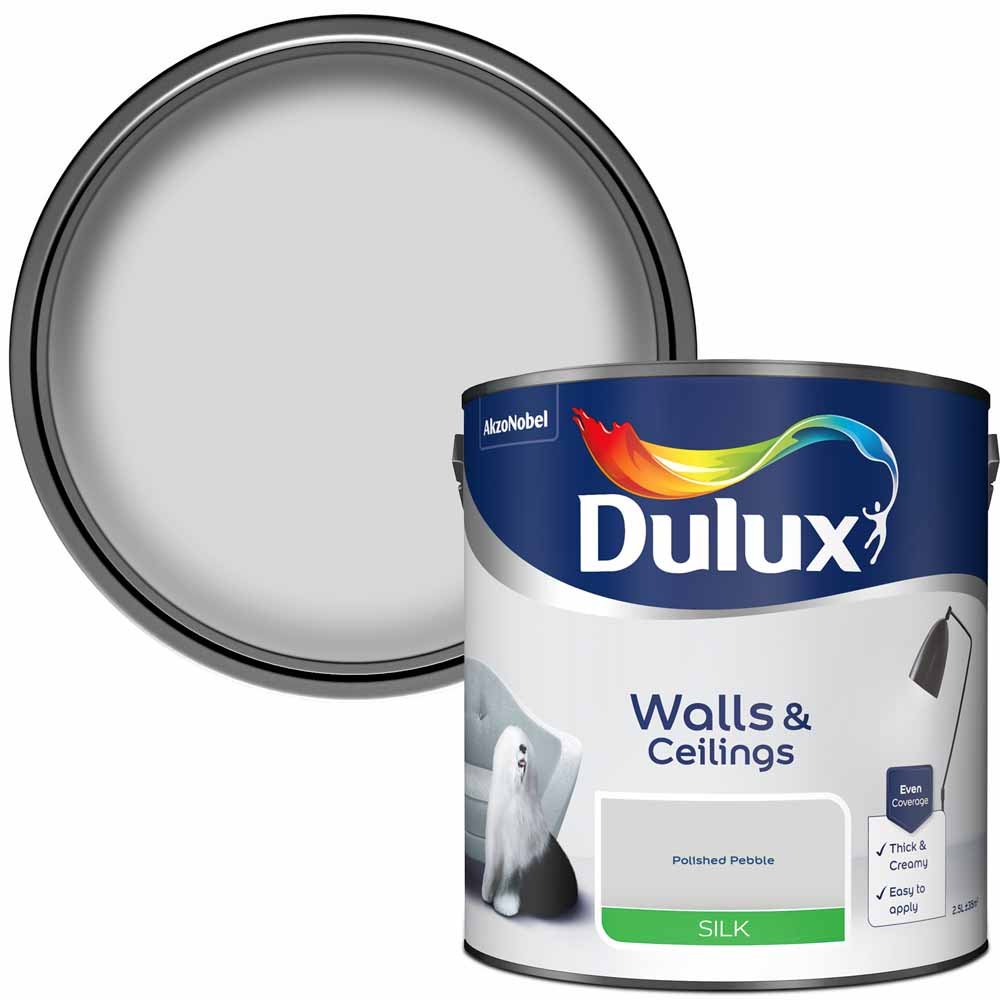 Dulux Walls & Ceilings Polished Pebble Silk Emulsion Paint 2.5L Image 1