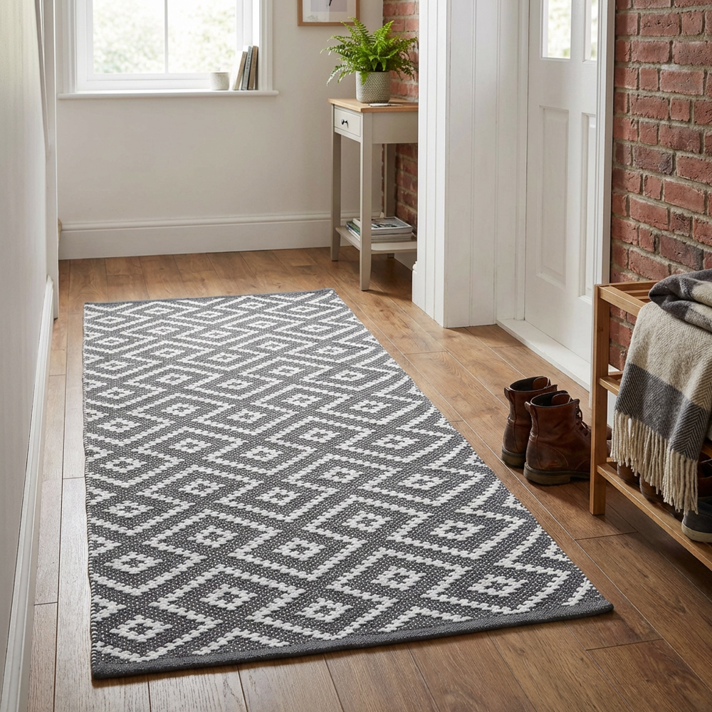 Grey Geo Diamond Runner 130 x 70cm Image 3