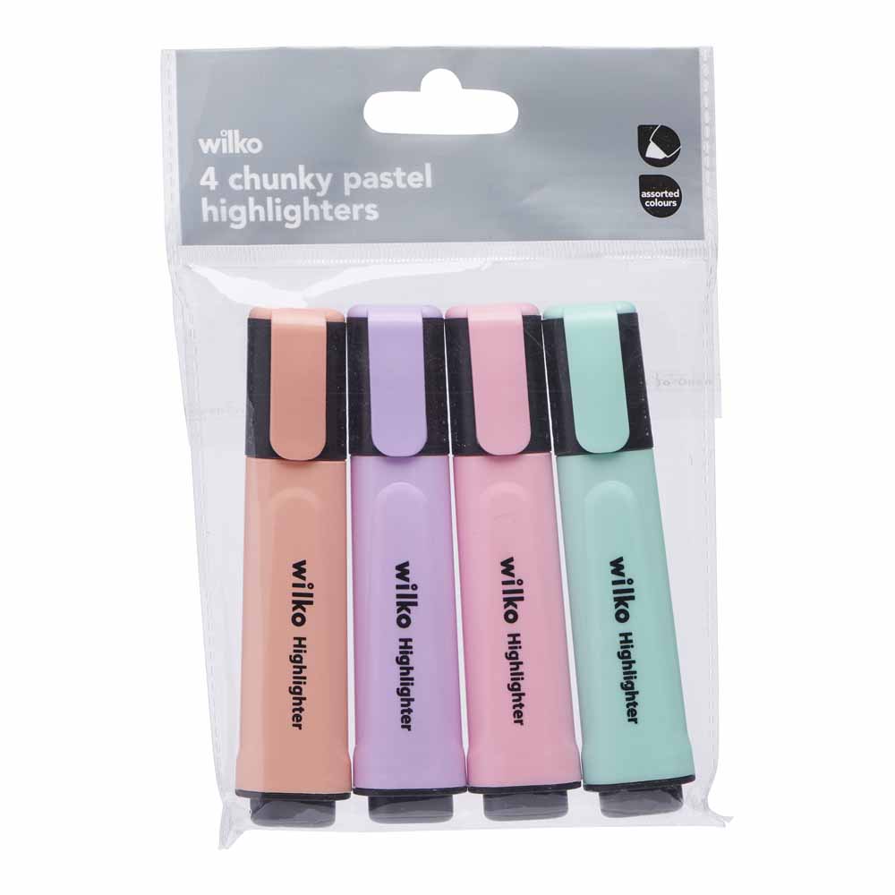 Wilko Chunky Pastel Highlighter 4 pack Image