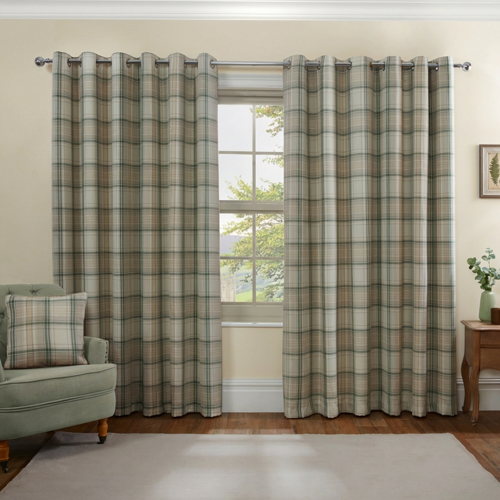 Divante Hatfield Green Check Blackout Curtains 168 x 137cm Image 4