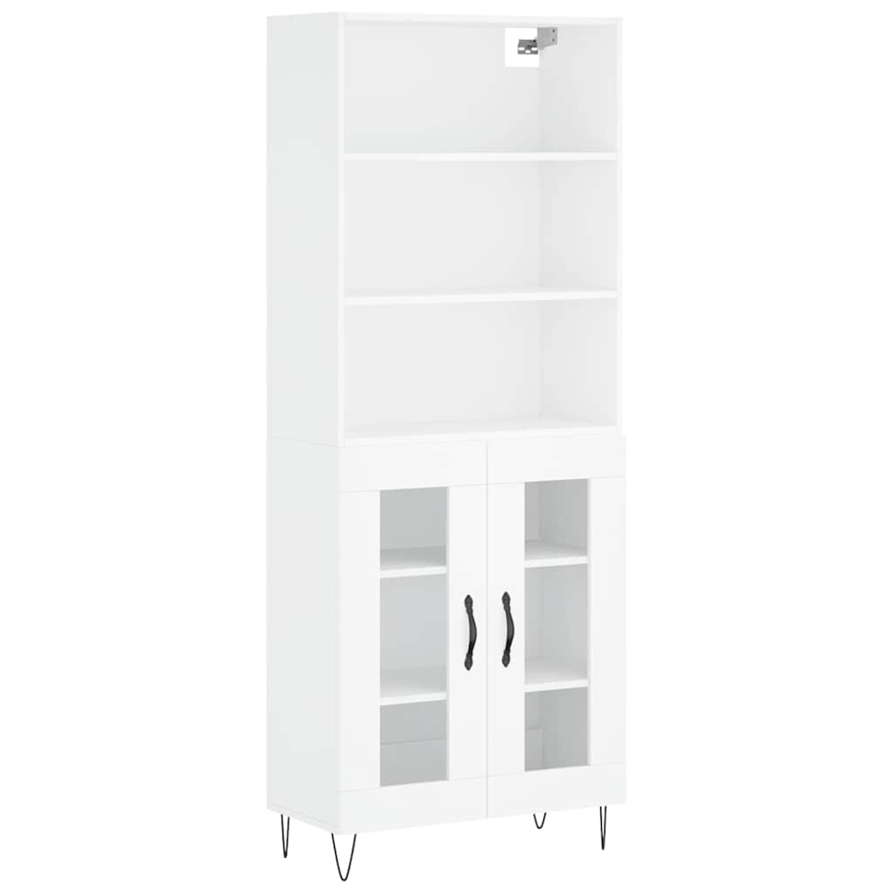 vidaXL 2 Glass Door 3 Shelf White Highboard Image 2