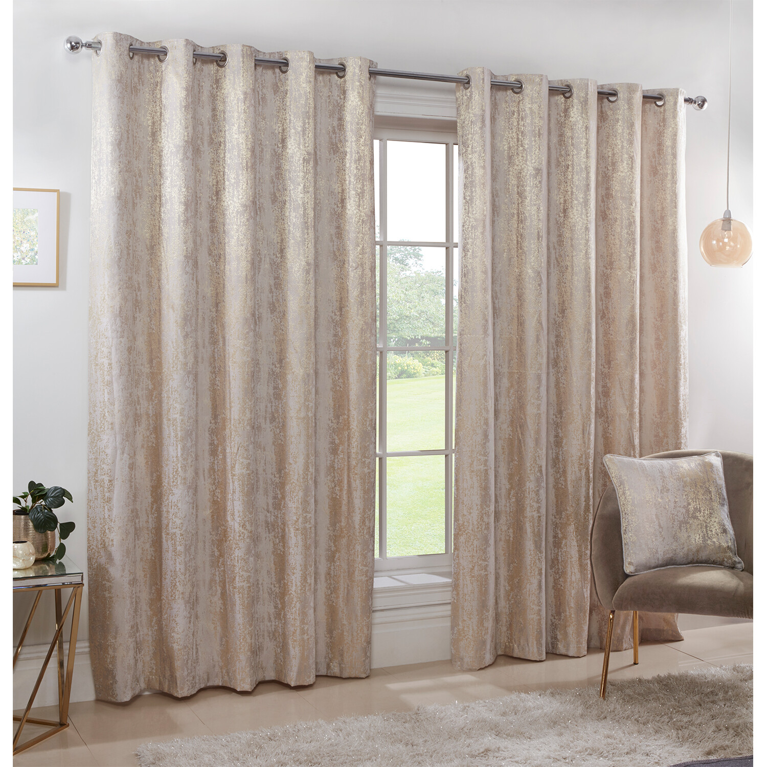 Divante Agadir Champagne Jacquard Eyelet Curtain 168 x 187cm Image 2