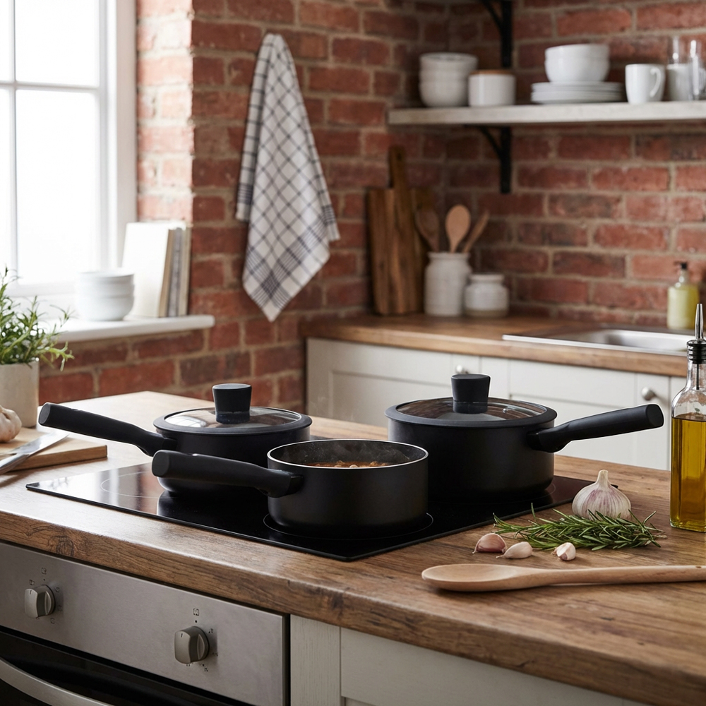 Soft Touch Non-Stick Saucepan Set - Black Image 5