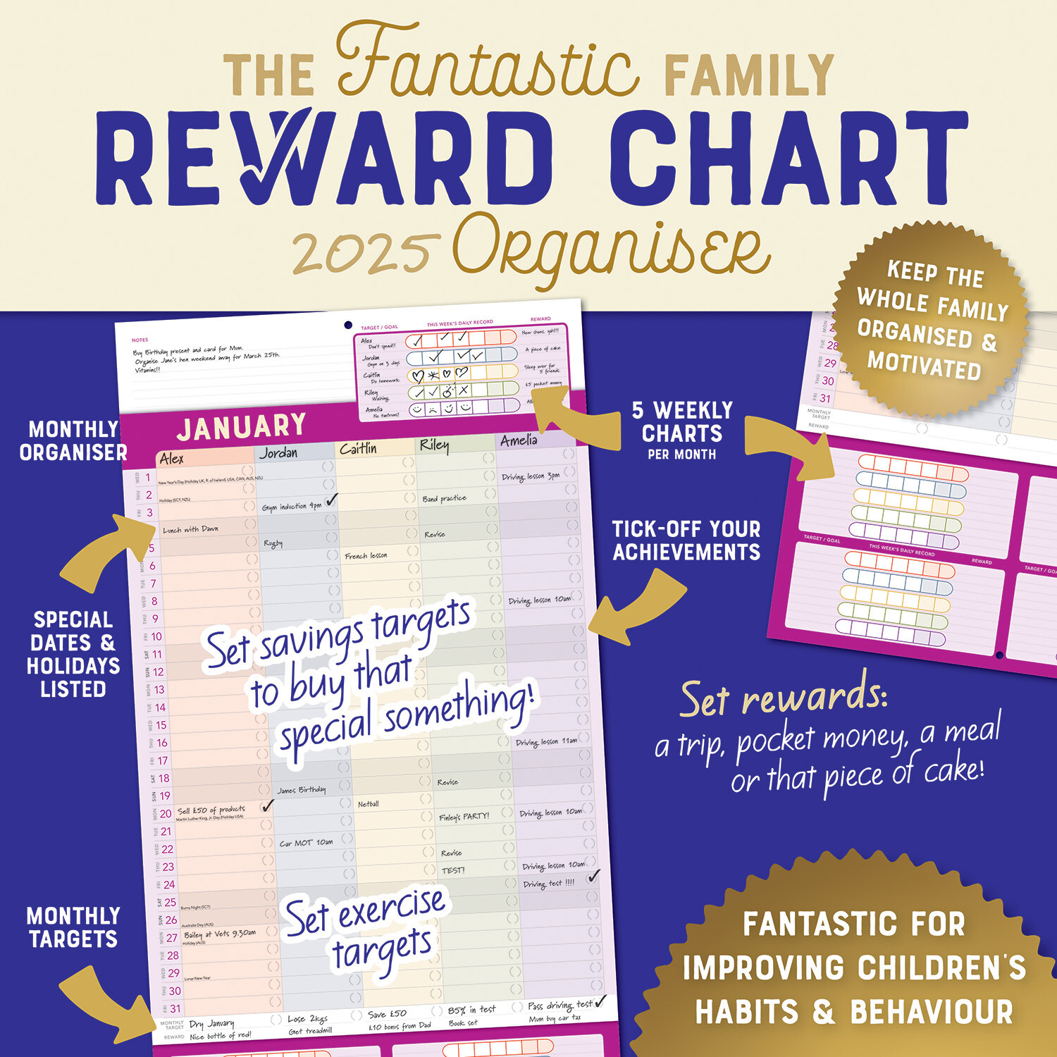 2025 Family Reward Chart Organiser Wall Calendar Image