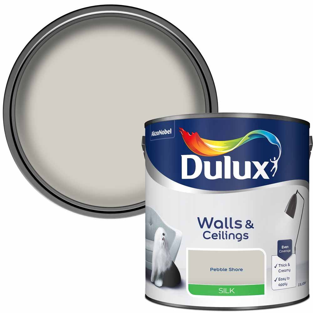 Dulux Walls & Ceilings Pebble Shore Silk Emulsion Paint 2.5L Image 1