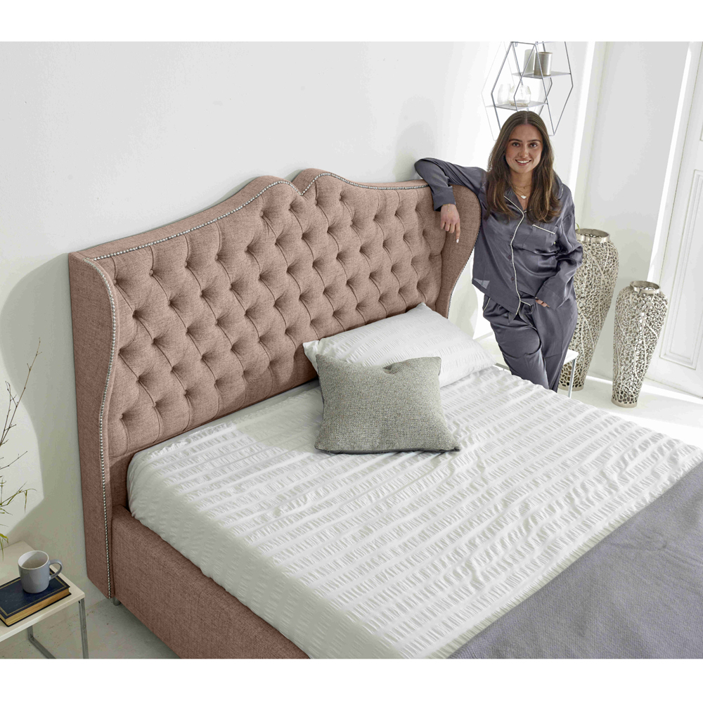 Eleganza Vanessa Double Oatmeal Grampian Fabric Bed Frame with Headboard Image 6