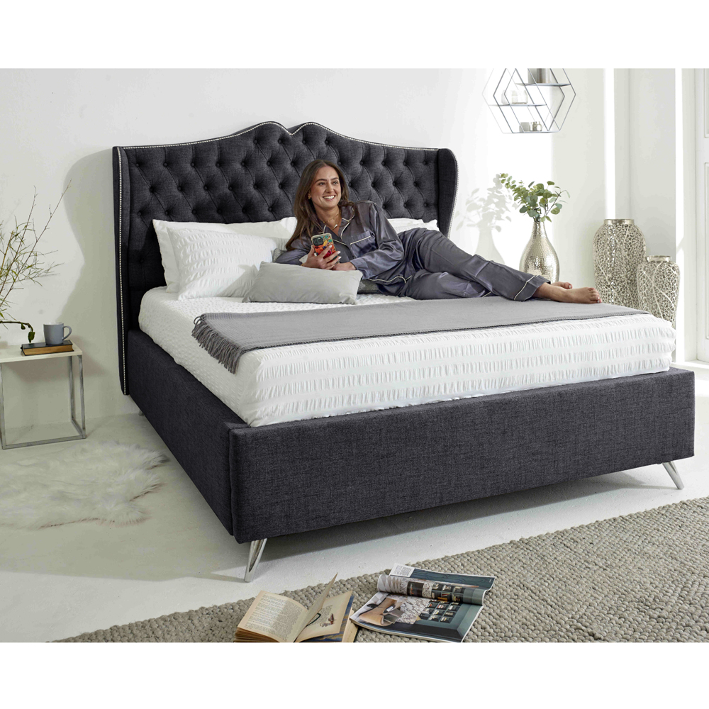 Eleganza Vanessa Single Coal Grampian Fabric Bed Frame with Headboard Image 8