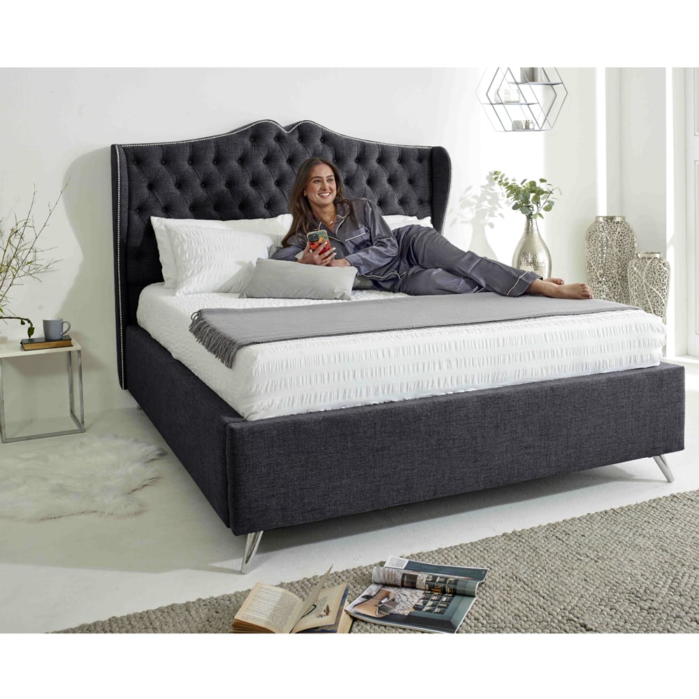 Eleganza Vanessa King Size Coal Grampian Fabric Bed Frame with Headboard Image 8