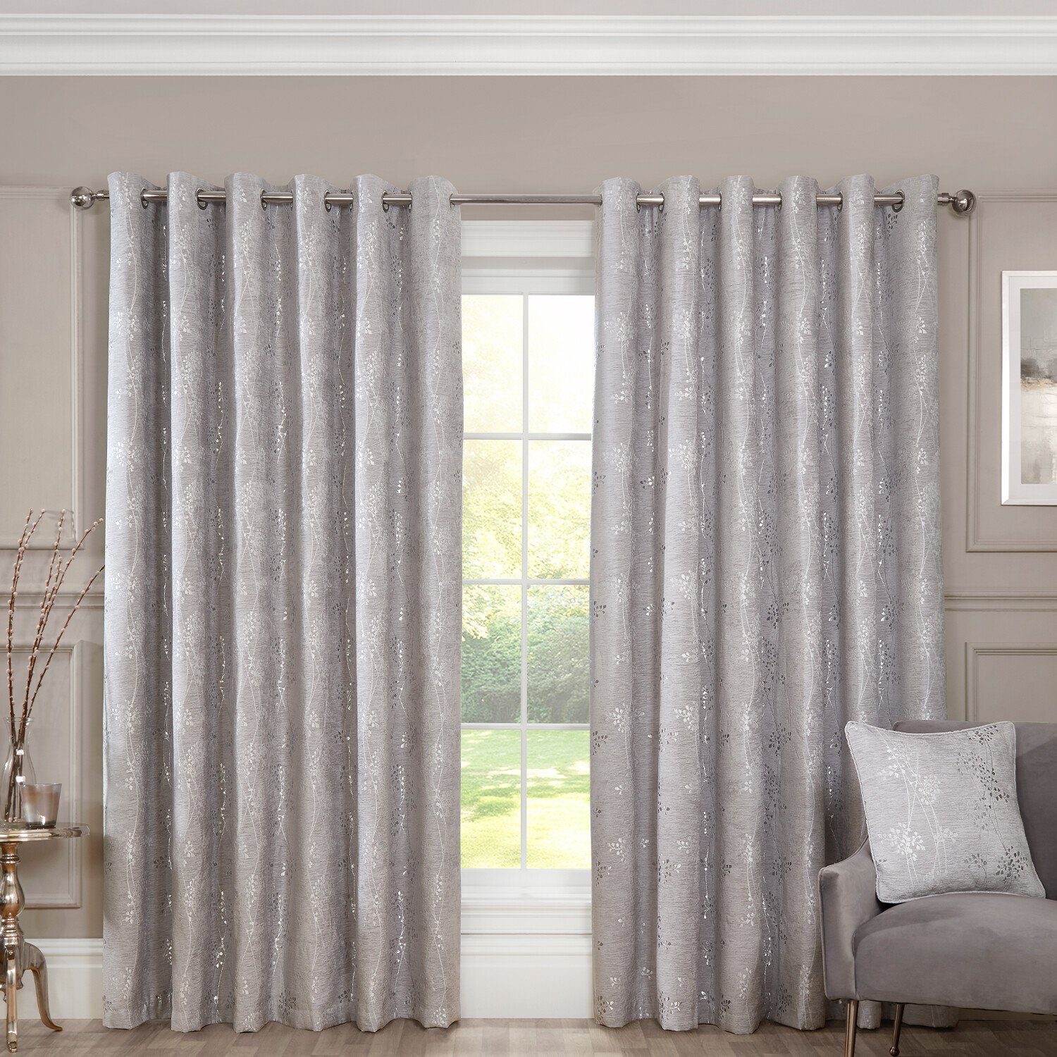 Grace Chenille Curtain Grey 168cm 183cm Image 1