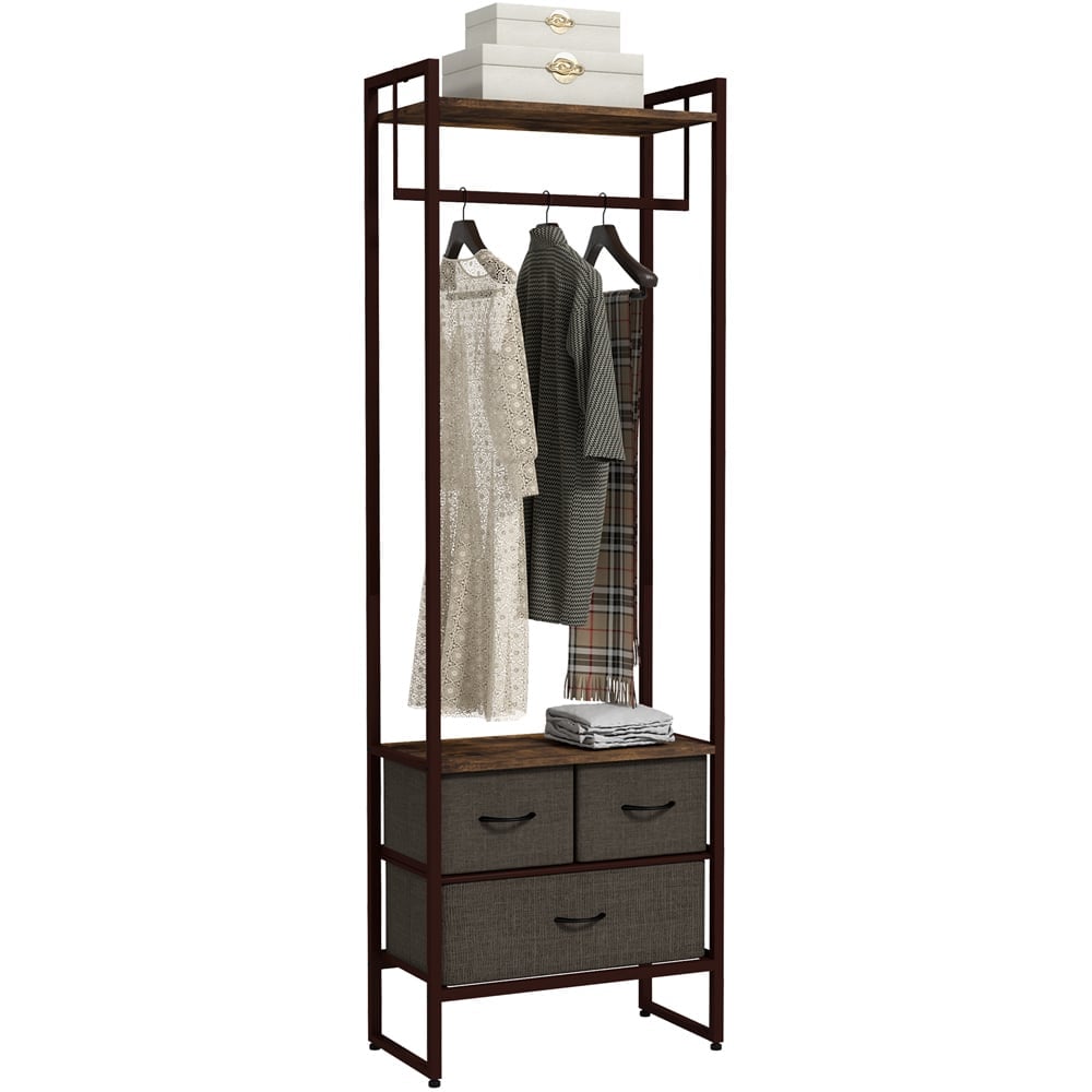Portland 3 Drawer Rustic Free Standing Clothes Rail with Shelf Image 1