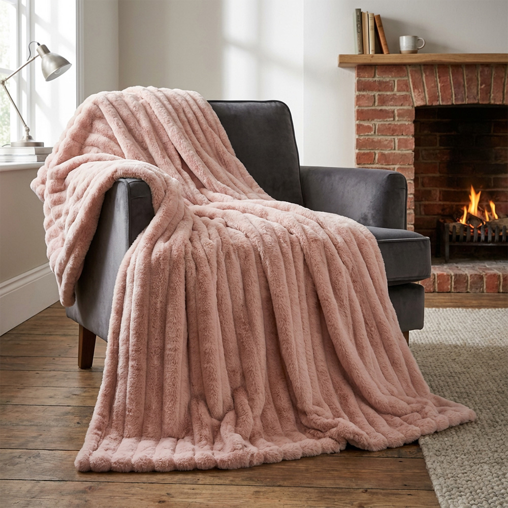 Divante Blush Rabbit Faux Fur Extra Large Throw 150 x 200cm Image 8