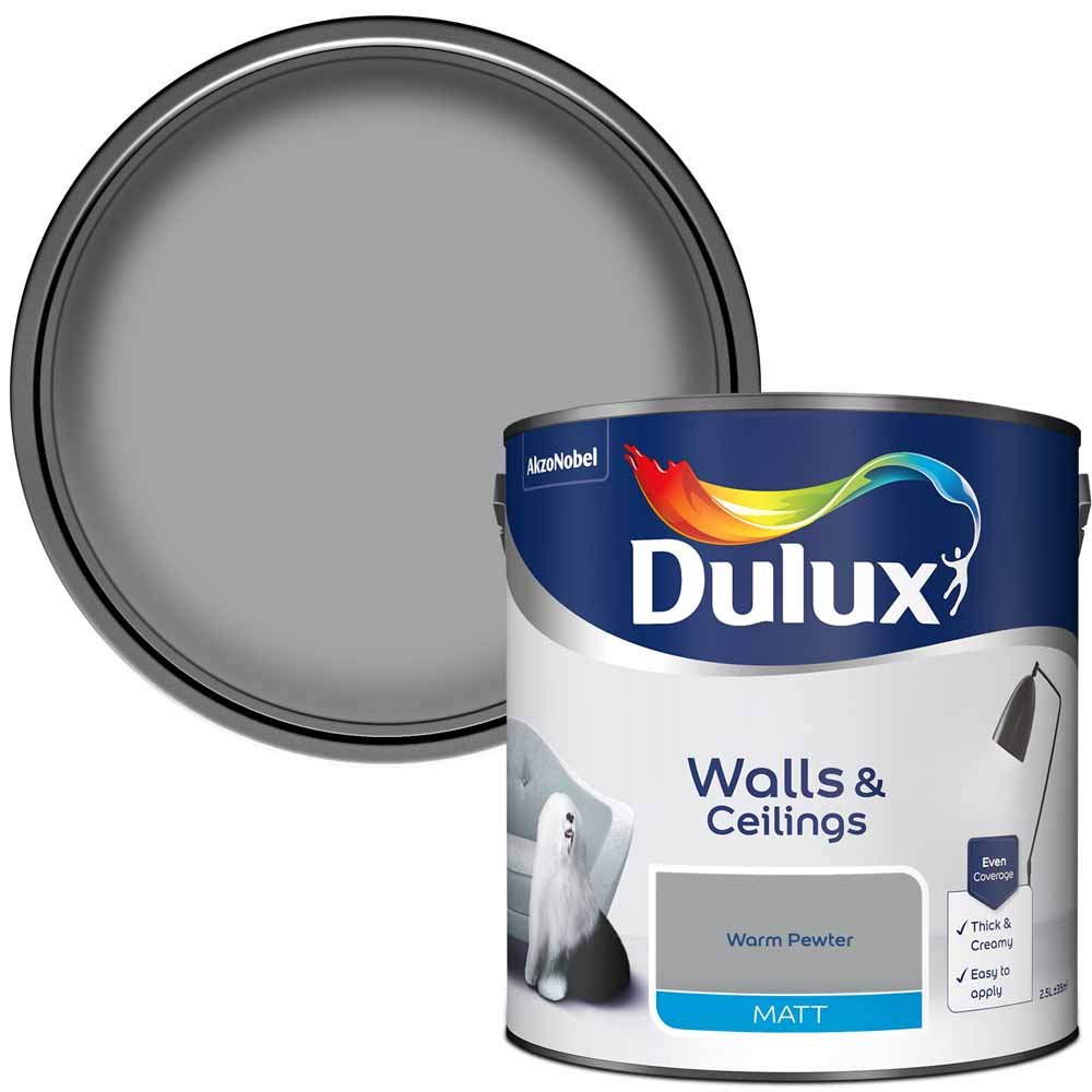 Dulux Walls & Ceilings Warm Pewter Matt Emulsion Paint 2.5L Image 1