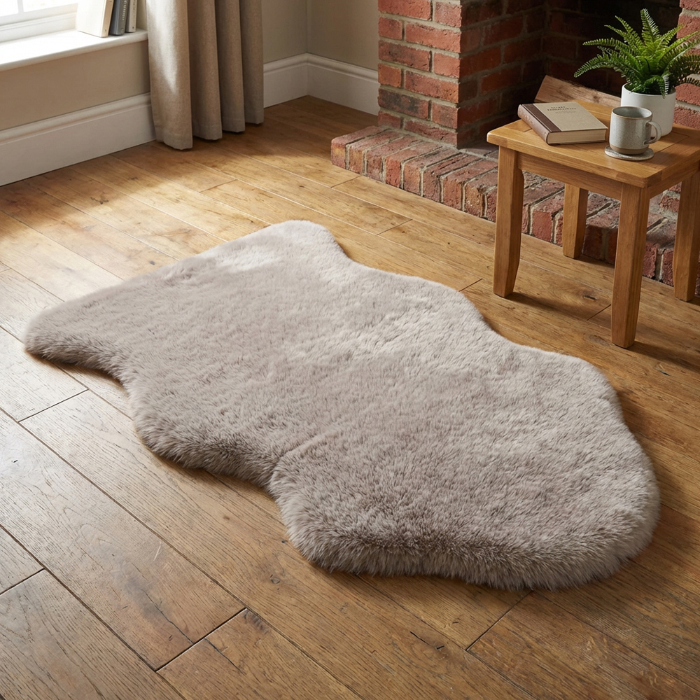 Luxury Faux Fox Fur Rug - Pebble Image 5