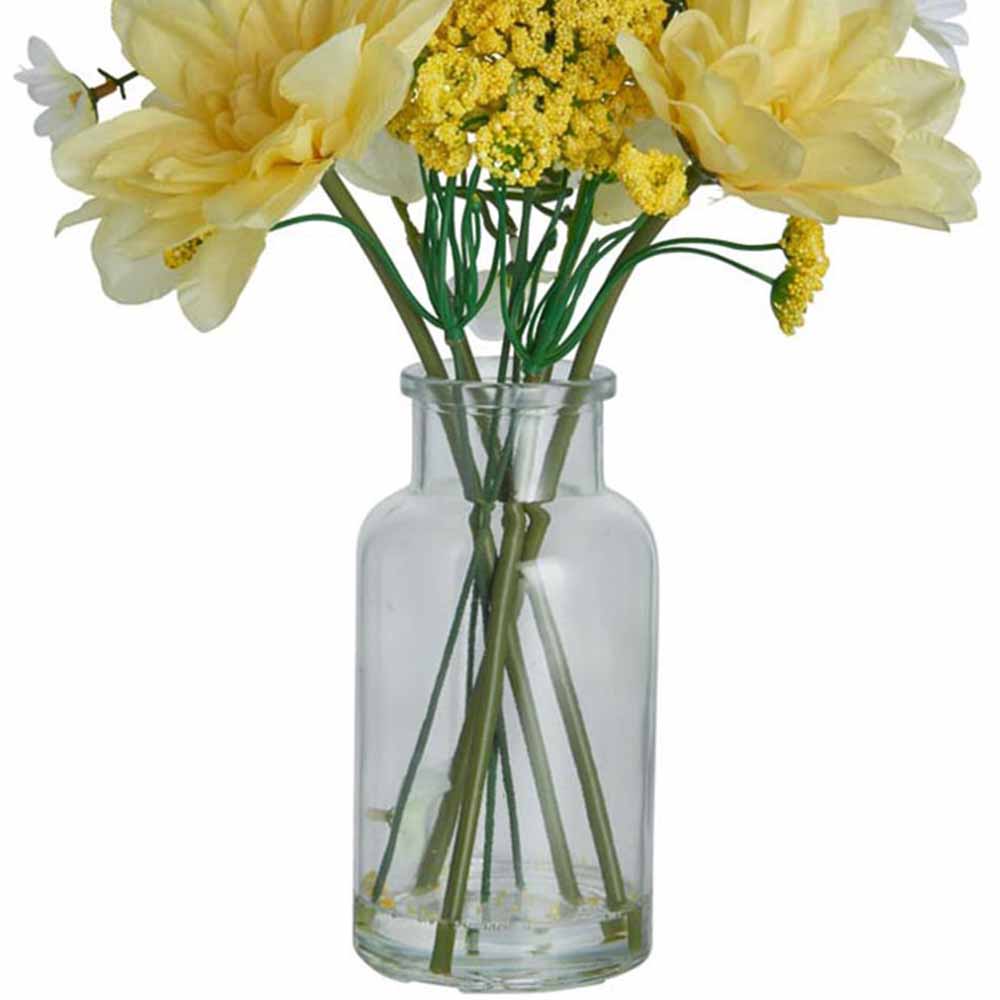 Wilko Spring Meadow Faux Yellow Dahlia Flowers in Glass Vase Image 5