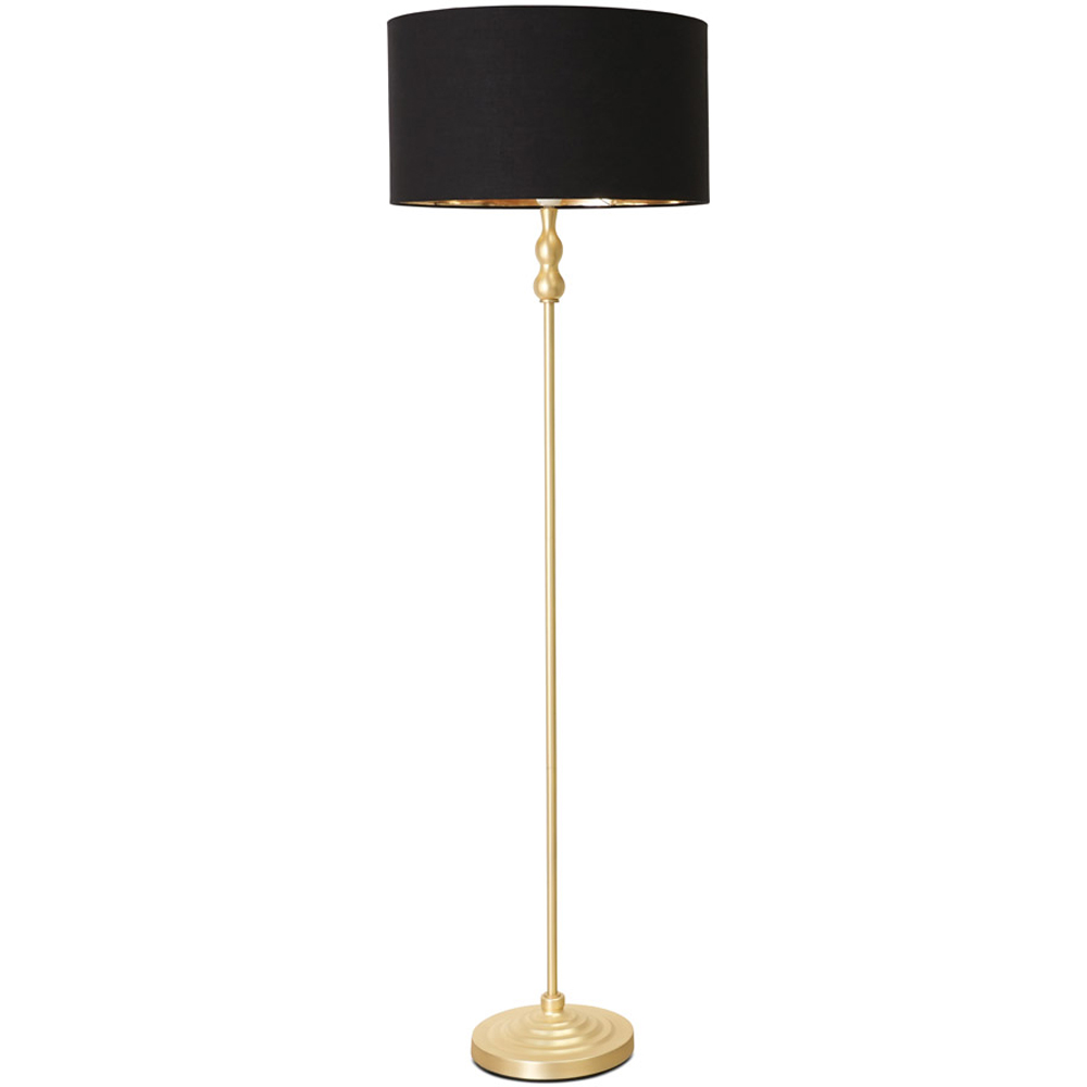 ValueLights Maggie Black and Metallic Gold Drum Shade Candlestick LED Floor Lamp Image 1