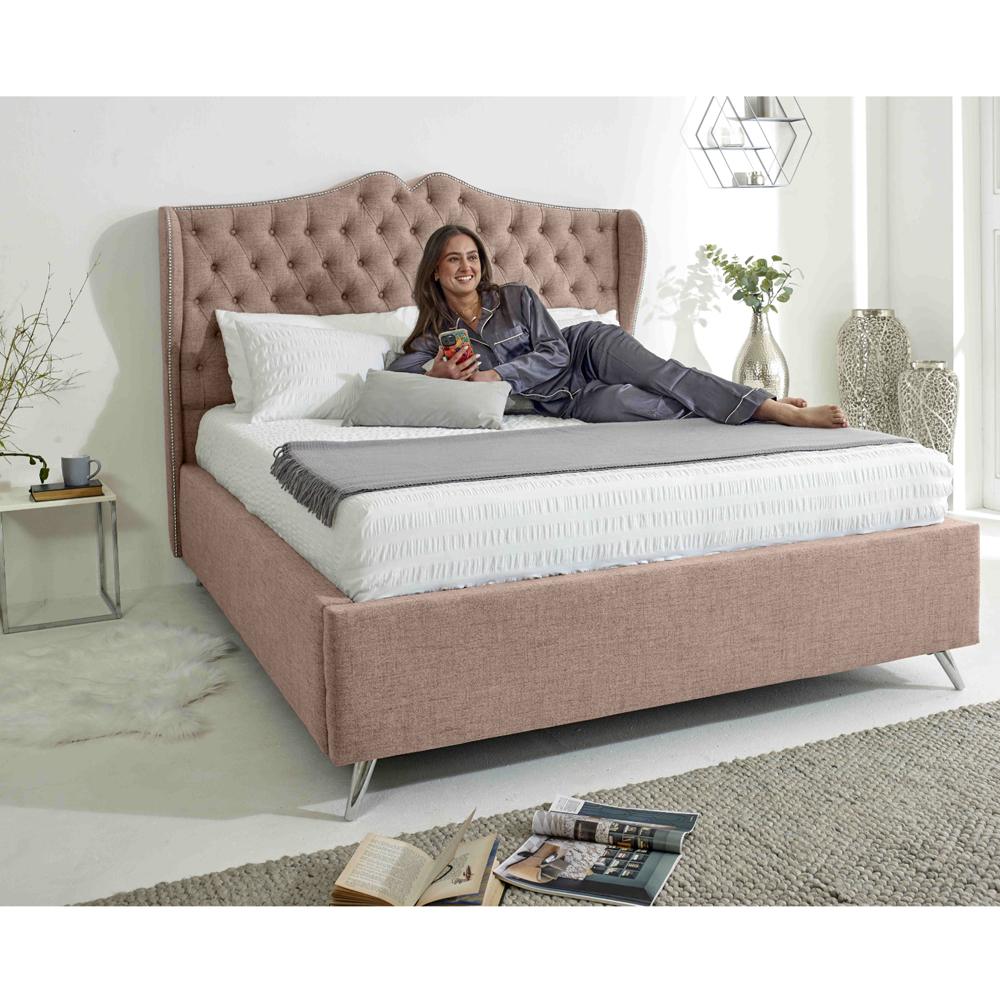 Eleganza Vanessa Single Oatmeal Grampian Fabric Bed Frame with Headboard Image 8