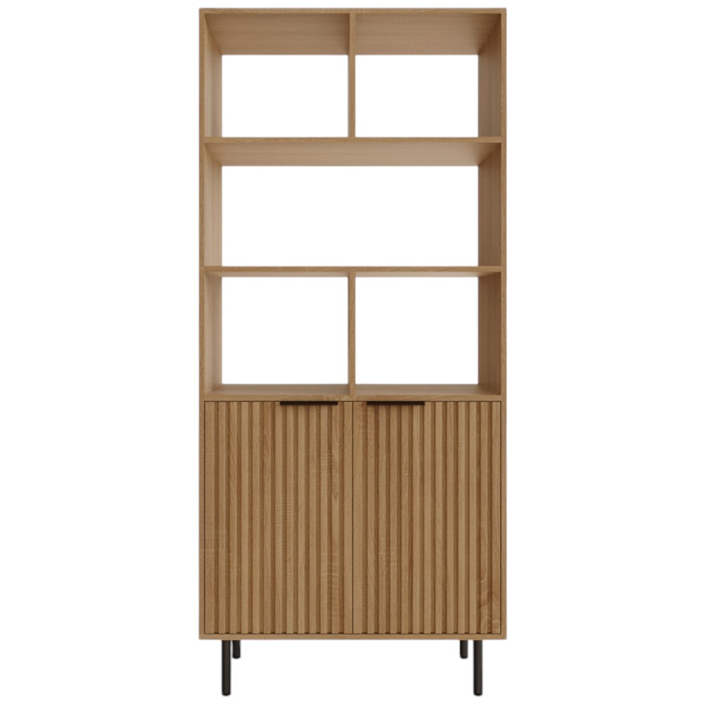 GFW Nervata 2 Door 5 Shelf Oak and Black Ribbed Tall Shelving Unit Image 3