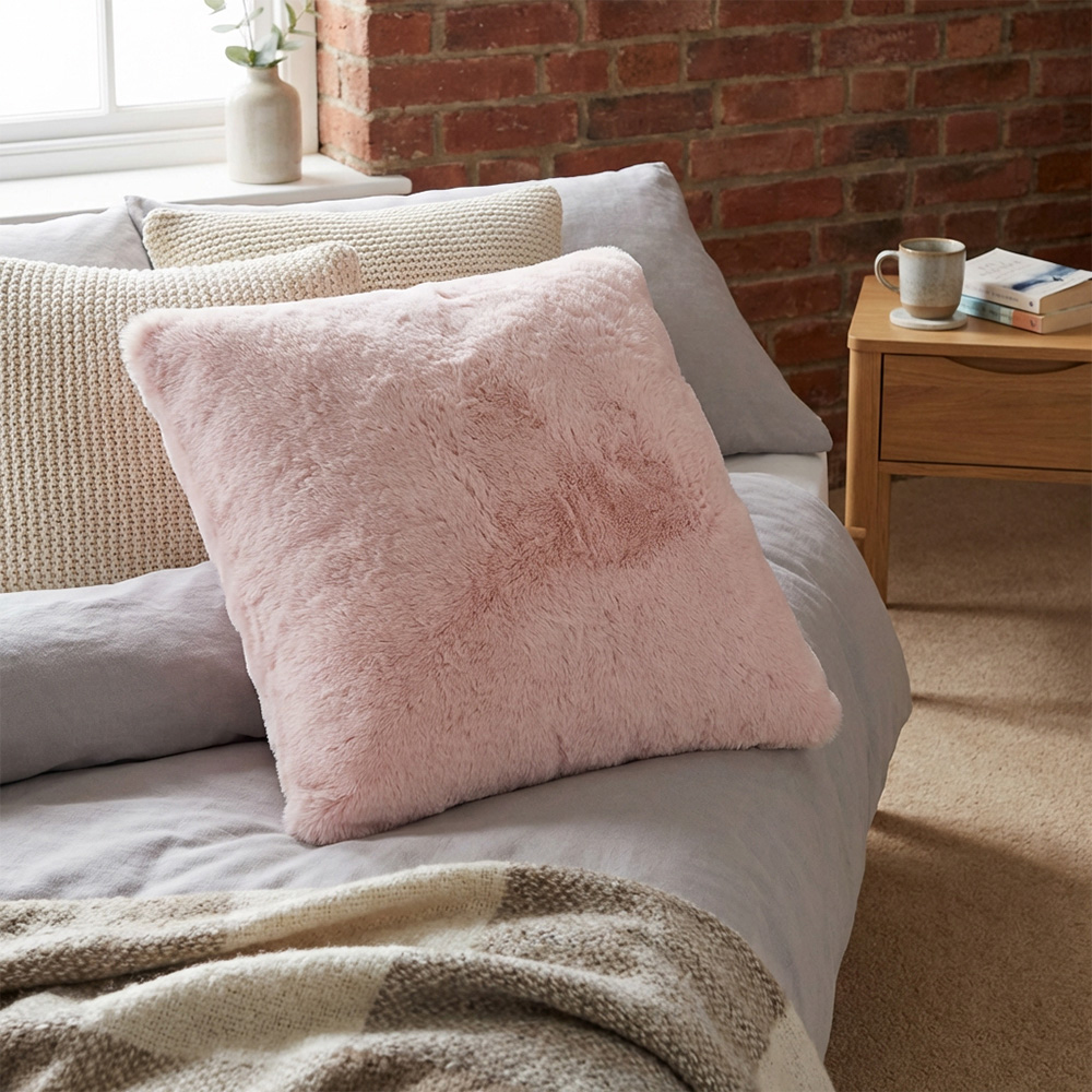 Divante Blush Rabbit Faux Fur Cushion 55cm Image 7