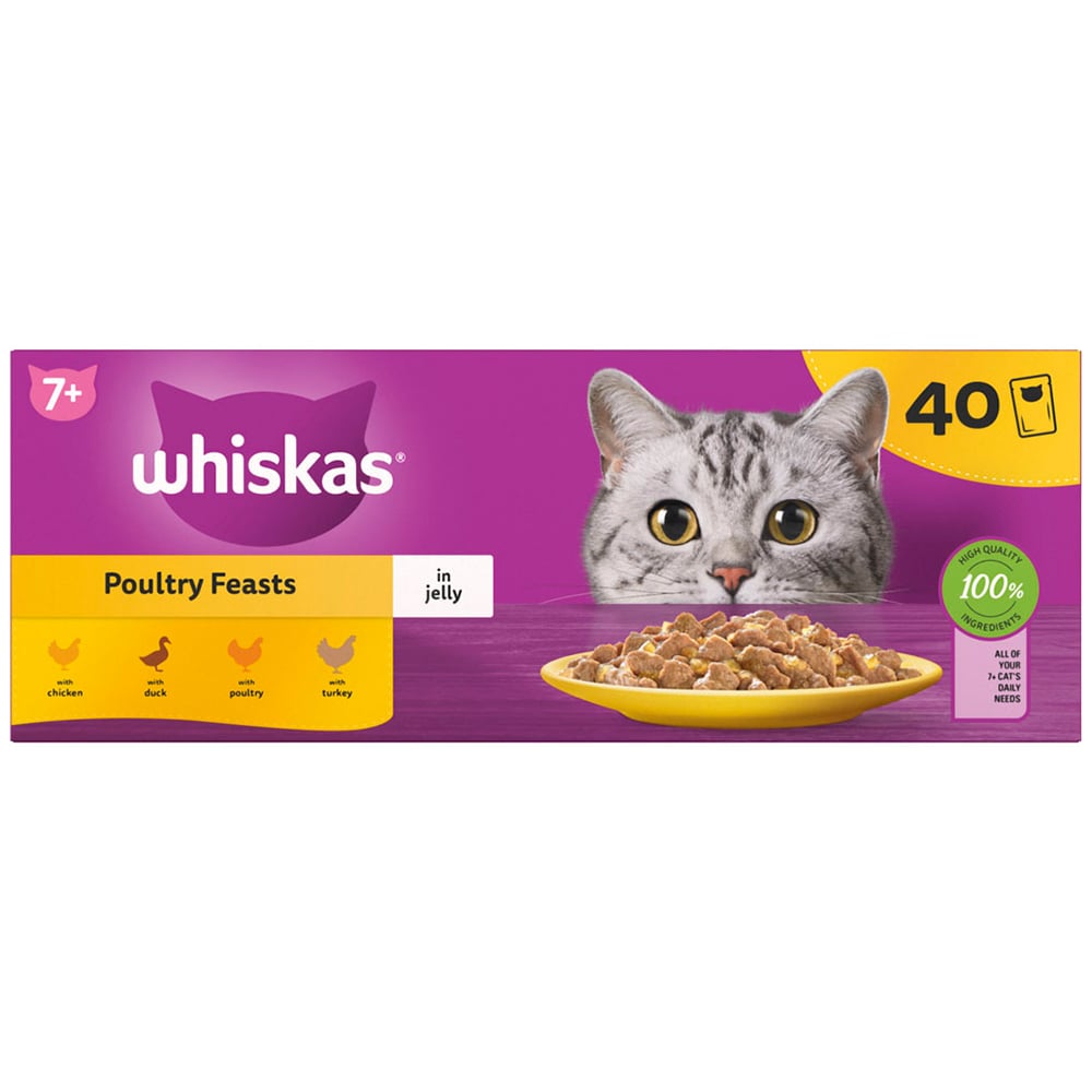 Whiskas Senior Wet Cat Food Pouches Poultry Selection in Jelly 40 x 85g Image 1