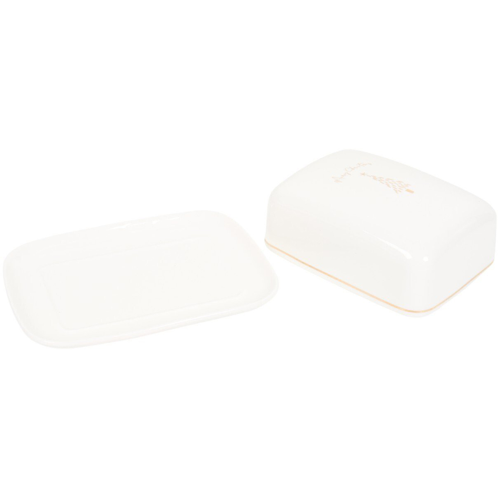 Metallic Golden Pine Butter Dish White Image 4