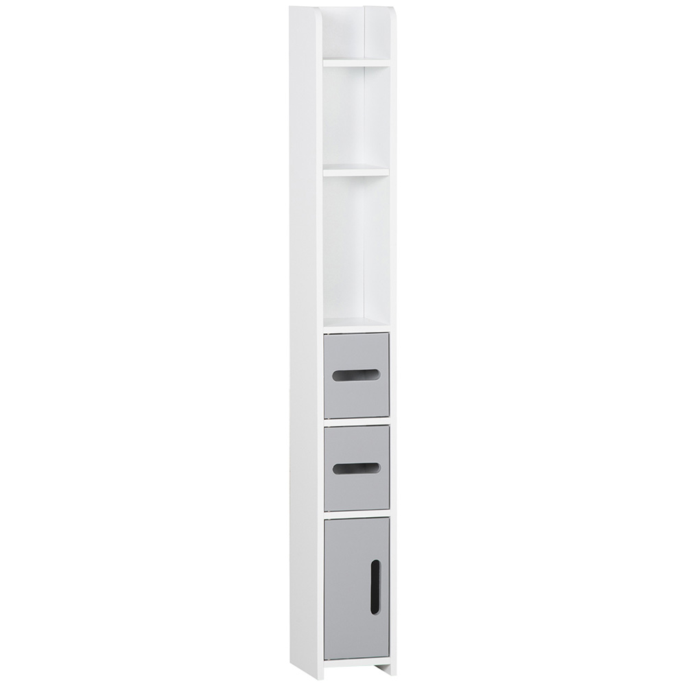 Kleankin White and Grey 2 Drawer 2 Door Tall Floor Cabinet Image 2