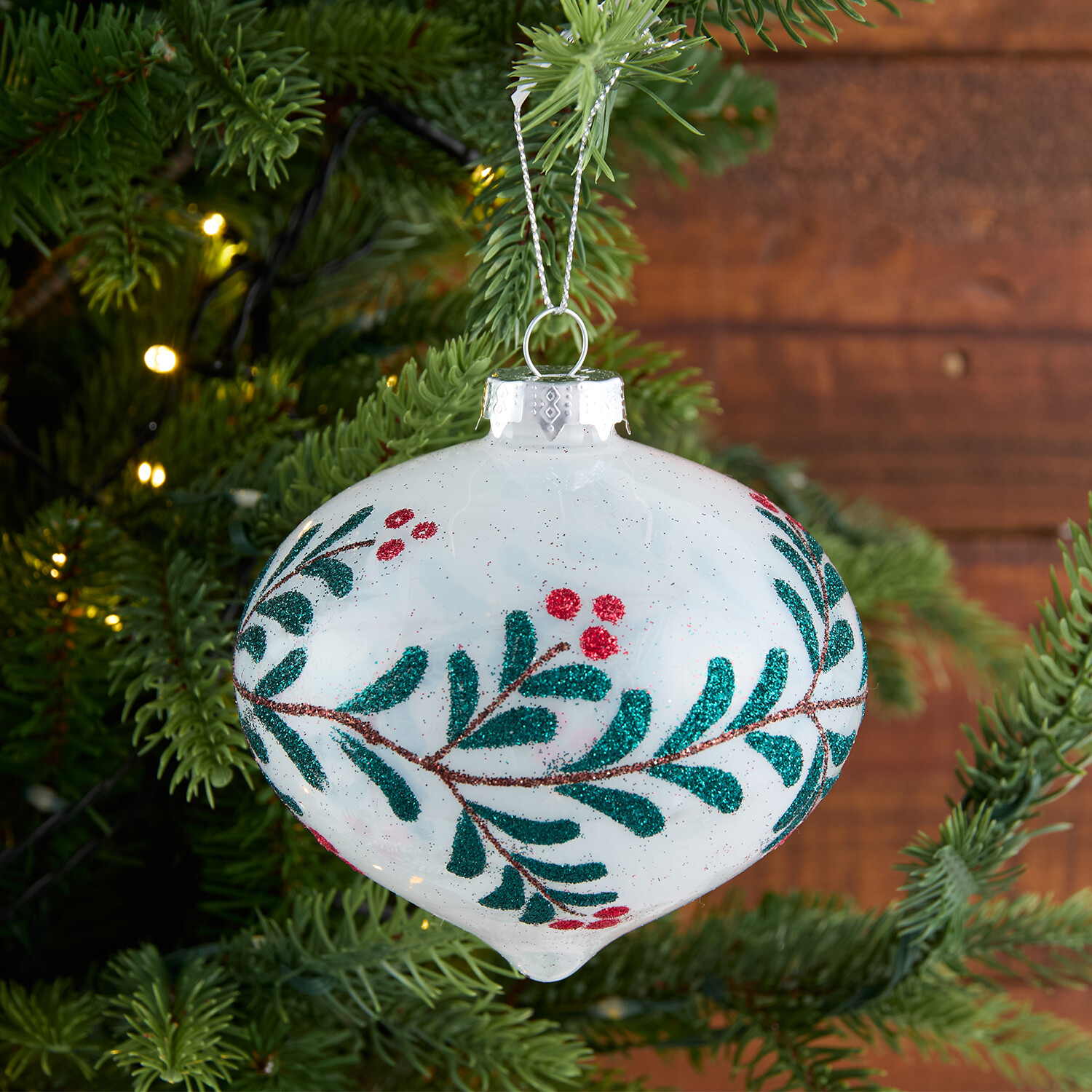 Glitter Green Glass Bauble Image 5