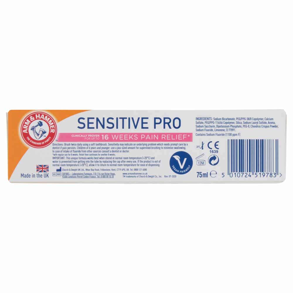 Arm and Hammer Pro Enamel Sensitive Toothpaste 75ml Image 3