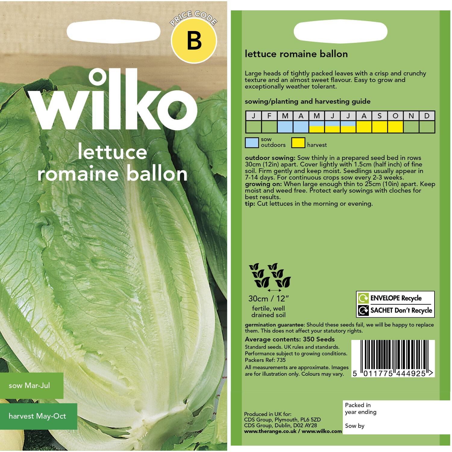 Wilko Lettuce Romaine Ballon Seeds Image 2
