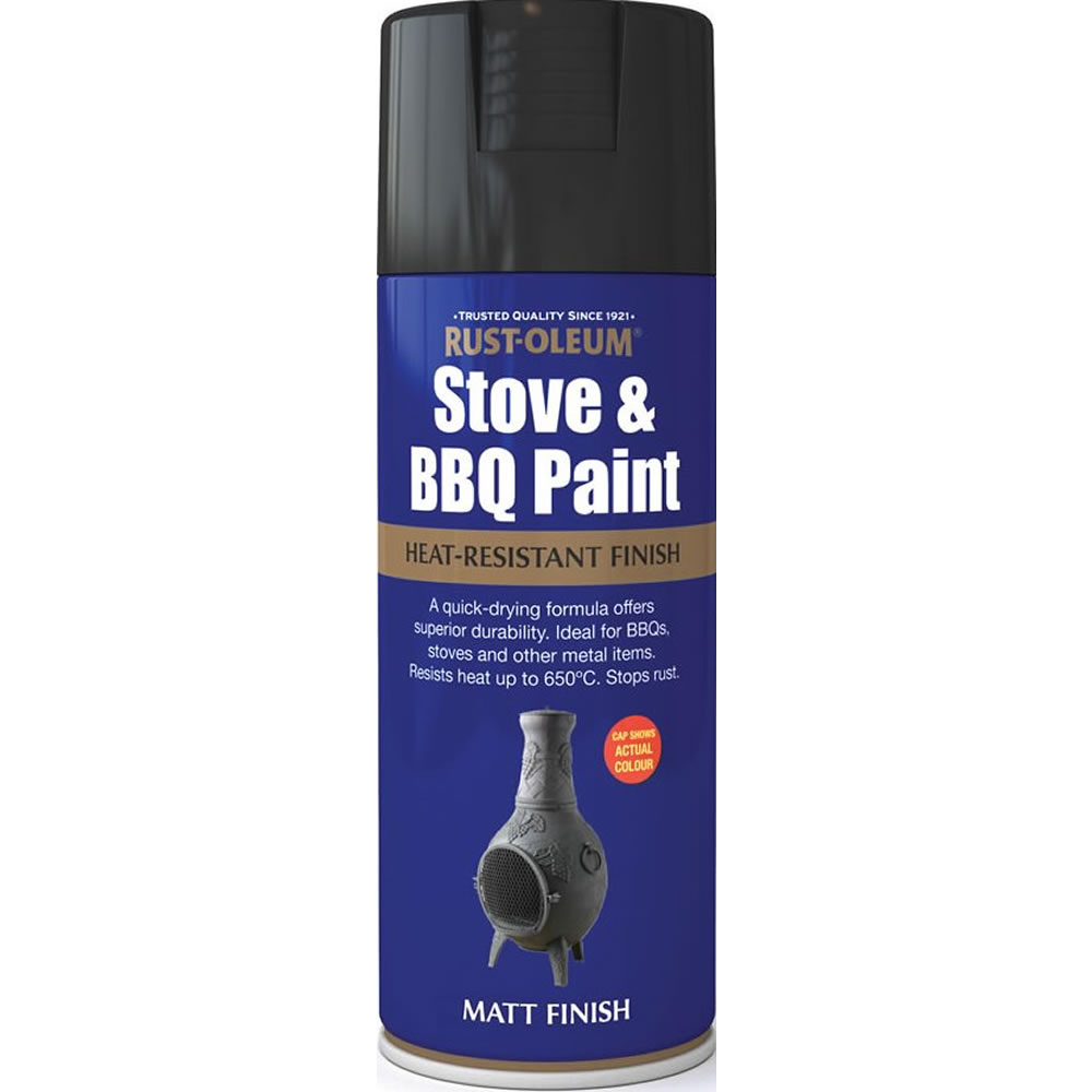 Rust-Oleum Black Matt Stove and BBQ Spray Paint 400ml Image