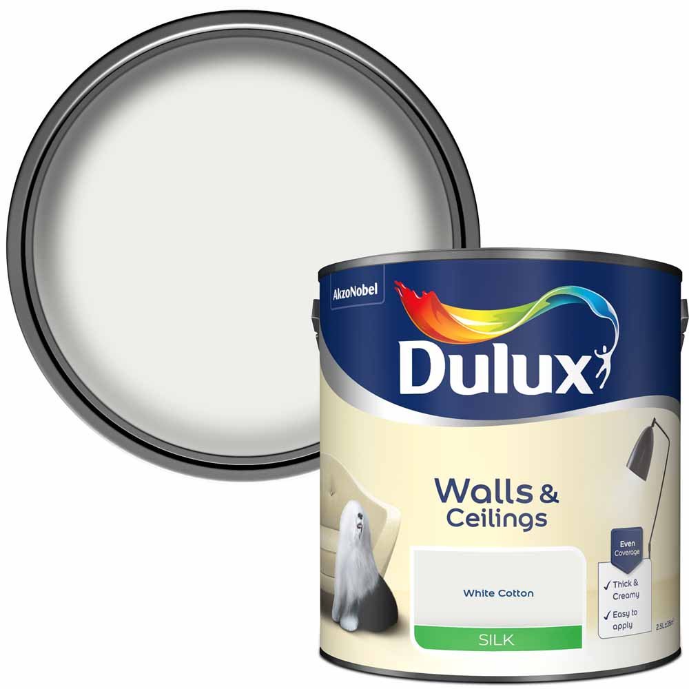 Dulux Walls & Ceilings White Cotton Silk Emulsion Paint 2.5L Image 1