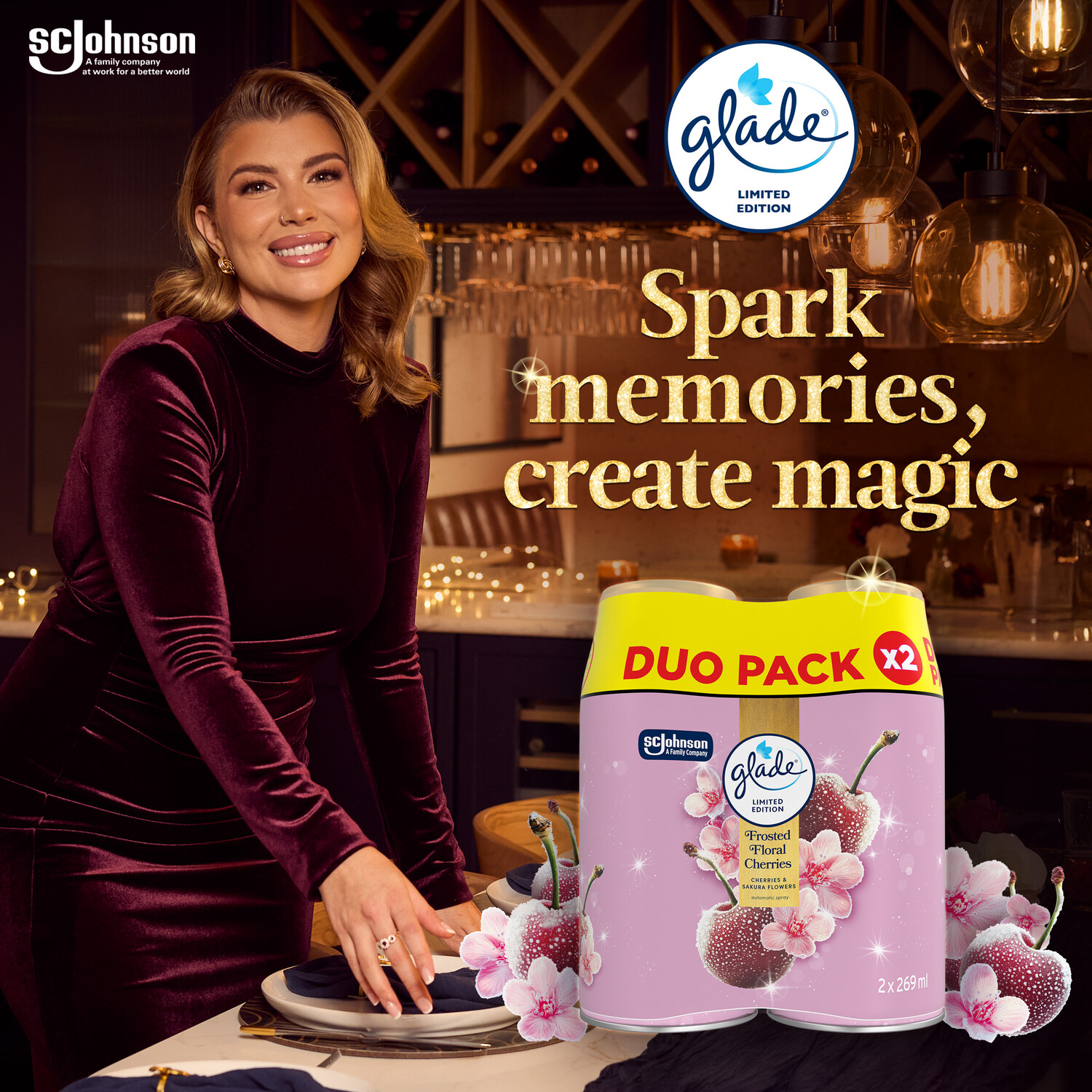 Glade Automatic Spray Twin Refill Frosted Floral Cherries Image 2