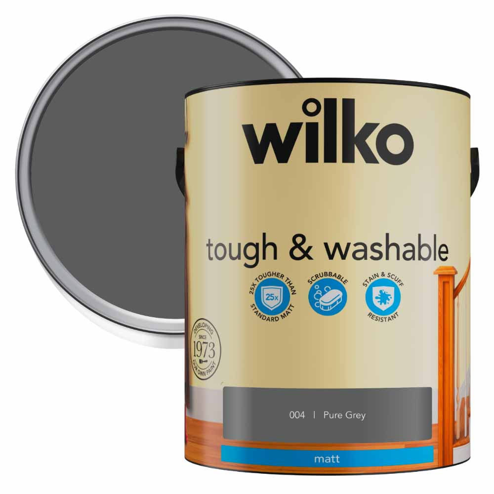 Wilko Tough & Washable Pure Grey Emulsion Paint 5L Image 1