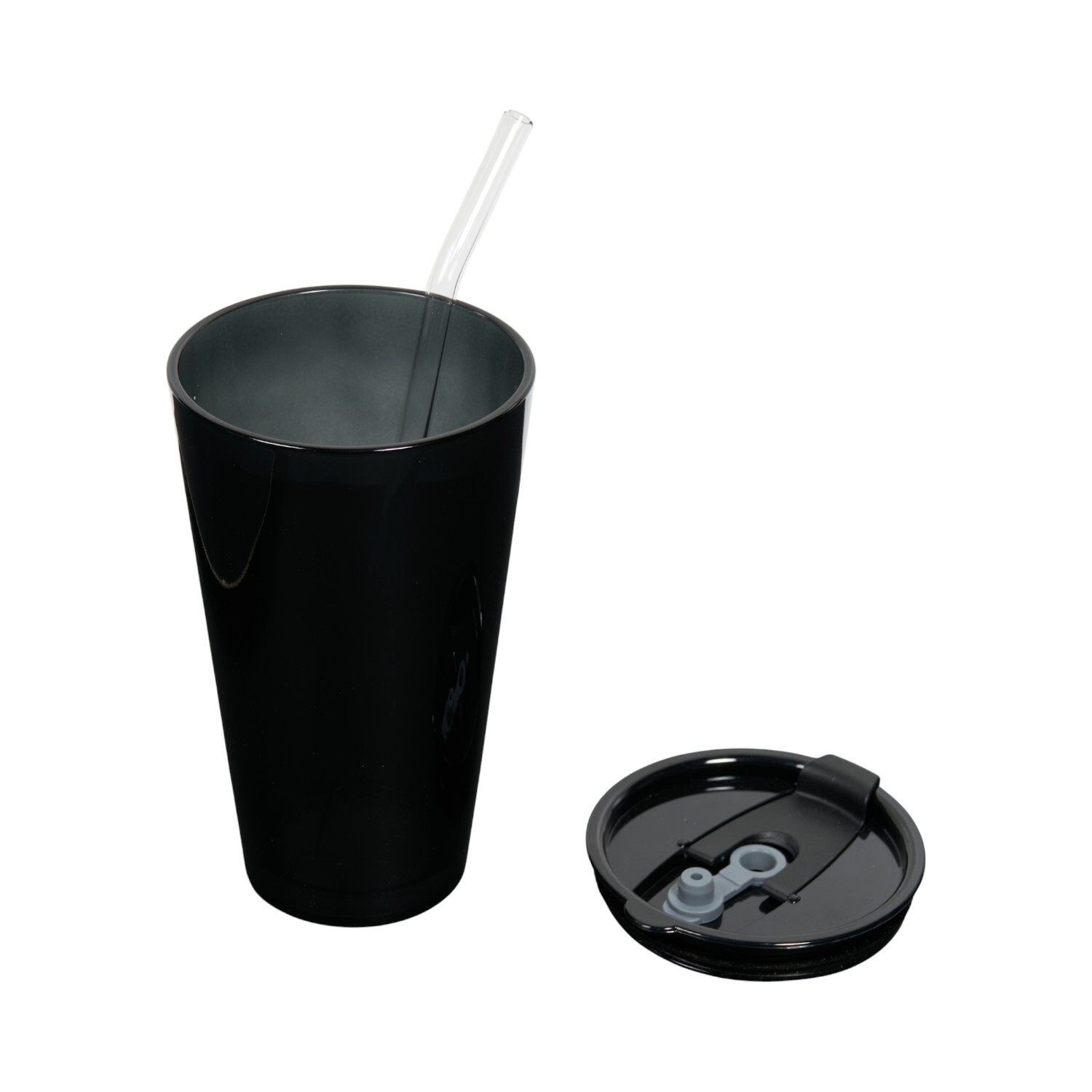 Glass Tumbler with Lid and Straw Black Image 4