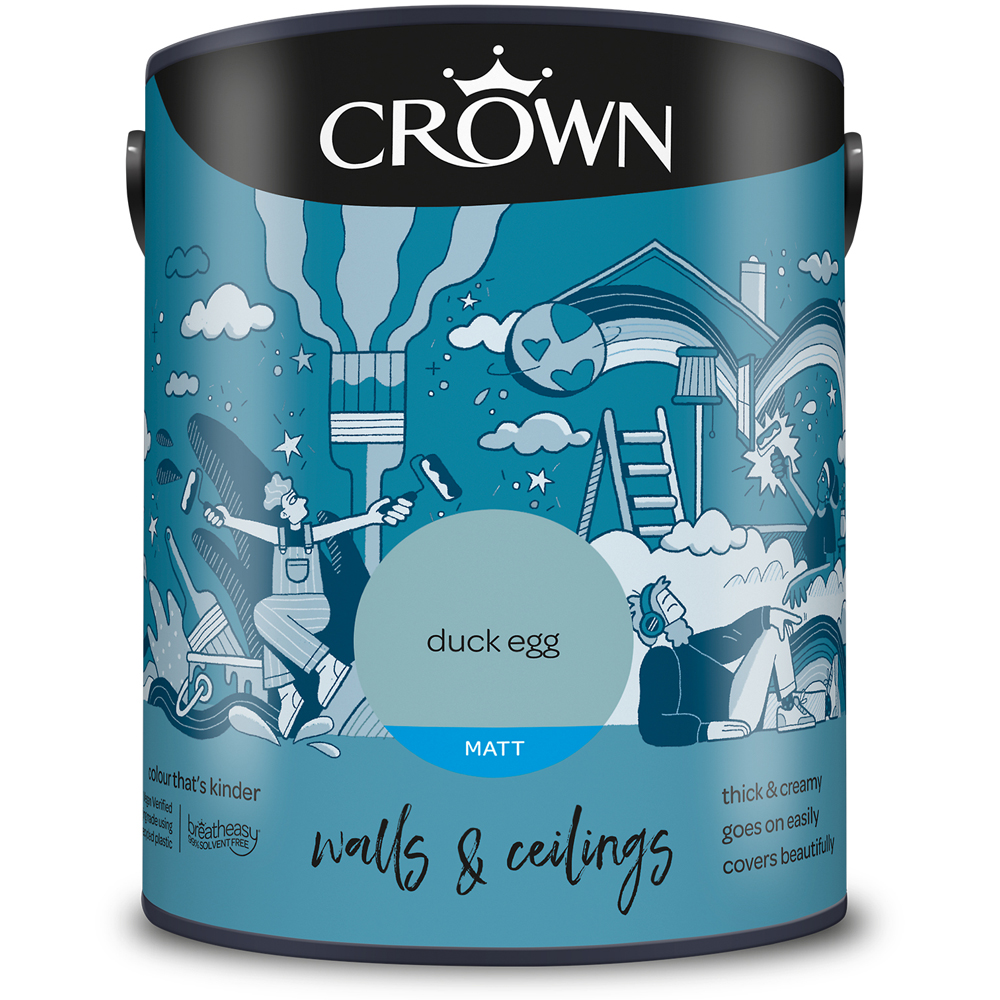 Crown Breatheasy Walls & Ceilings Duck Egg Matt Emulsion Paint 5L Image 2