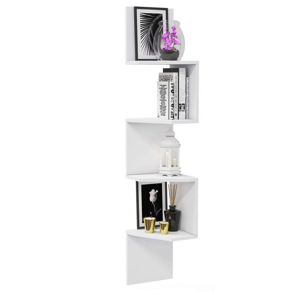 Decorotika Desaldo 4 Shelf White Corner Wall Mounted Shelving Unit Image 3